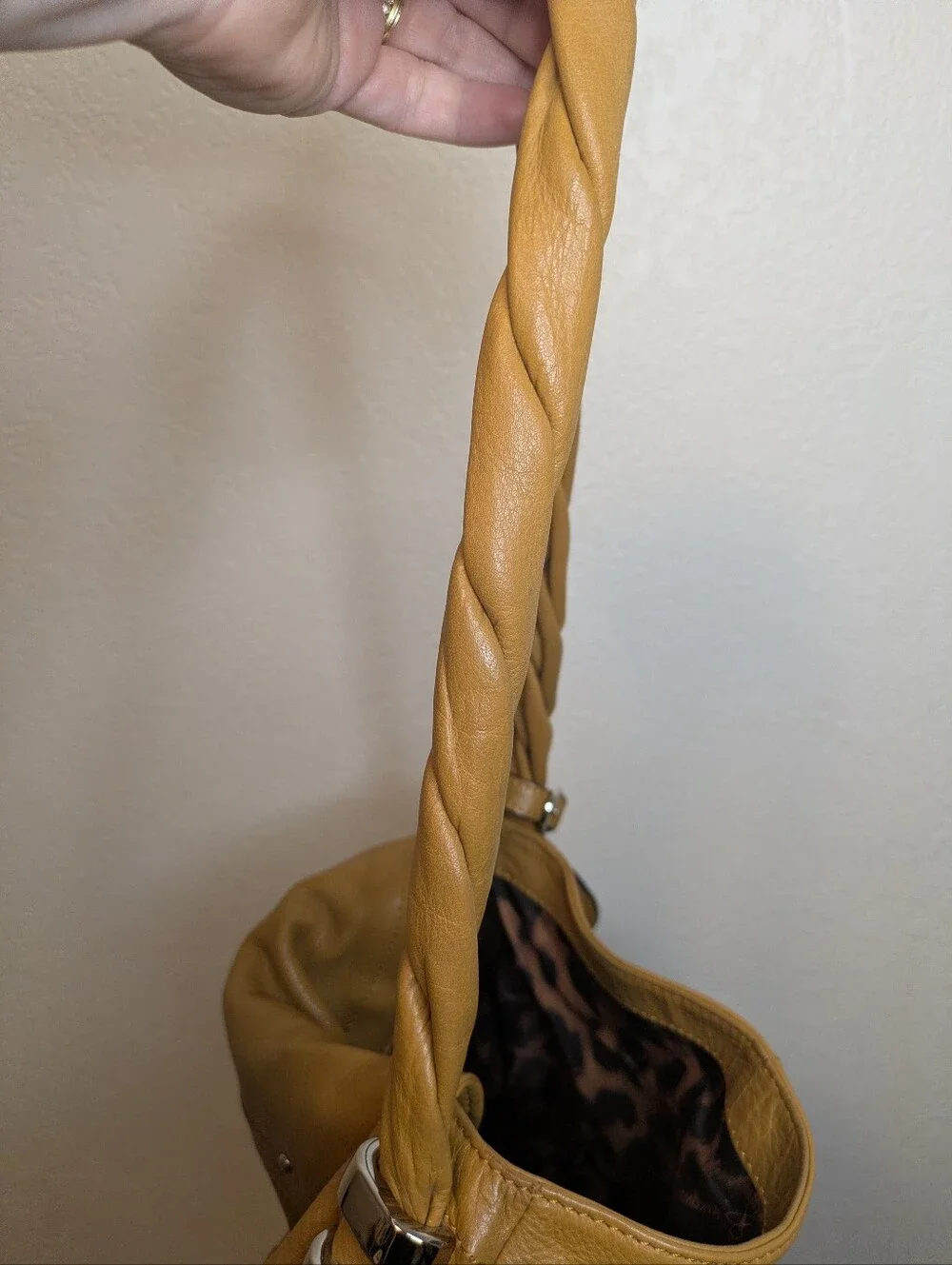 Authentic B. Makowsky Mustard Yellow Slouchy Leather Shoulder Bag